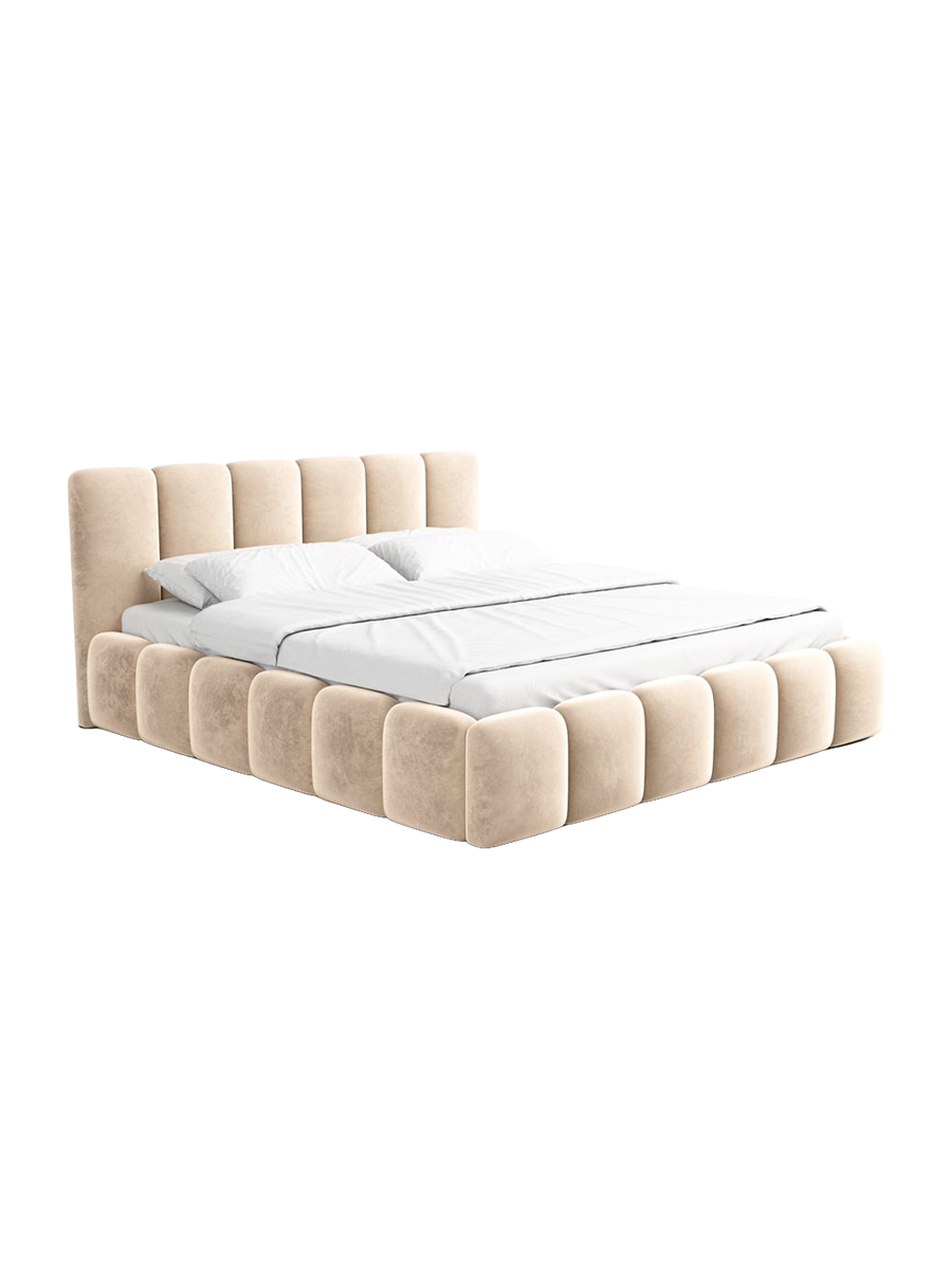 
Design Polsterbett „VLunelleria“ mit Ablagefach, Samt Beige - 140 x 200 cm