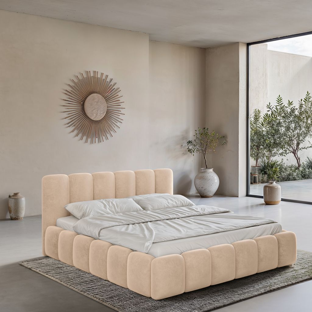 
Design Polsterbett „VLunelleria“ mit Ablagefach, Samt Beige - 140 x 200 cm