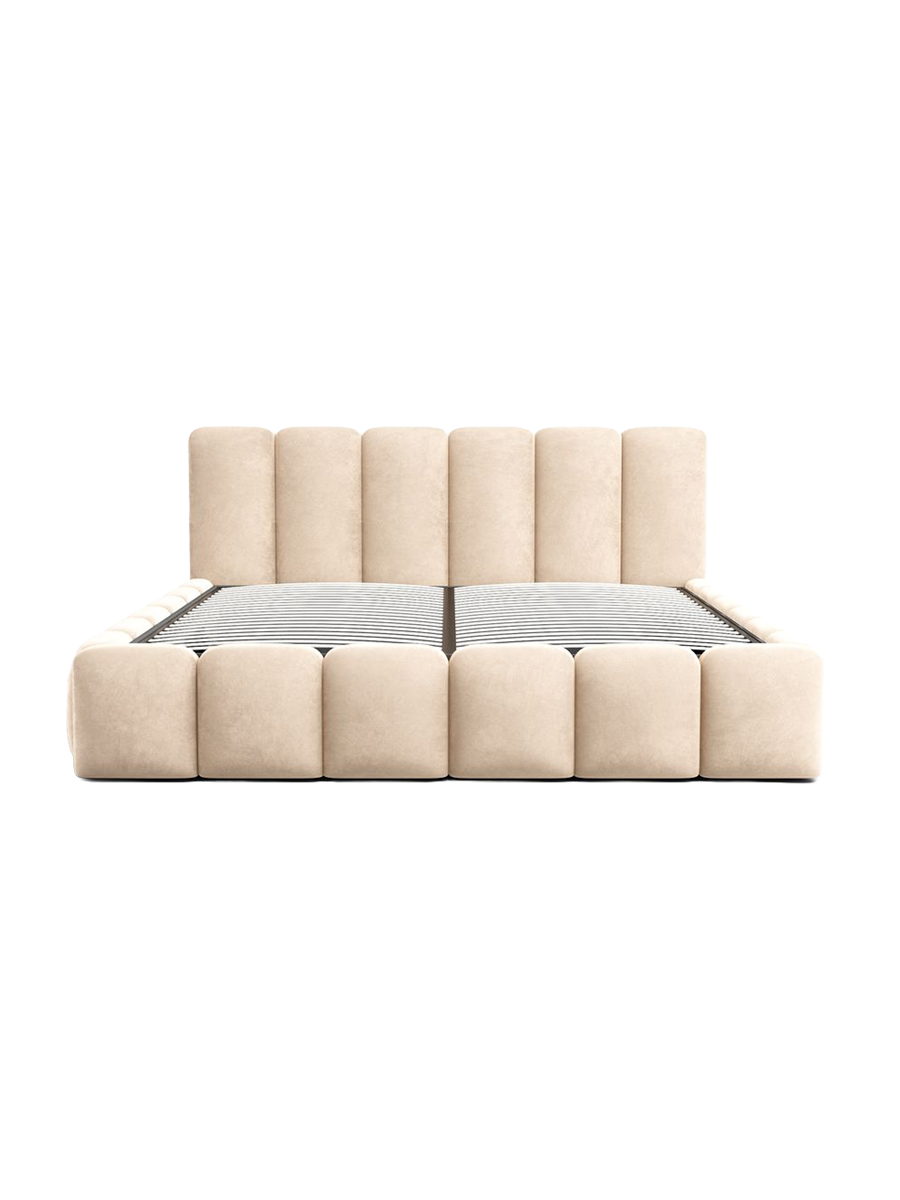 
Design Polsterbett „VLunelleria“ mit Ablagefach, Samt Beige - 140 x 200 cm