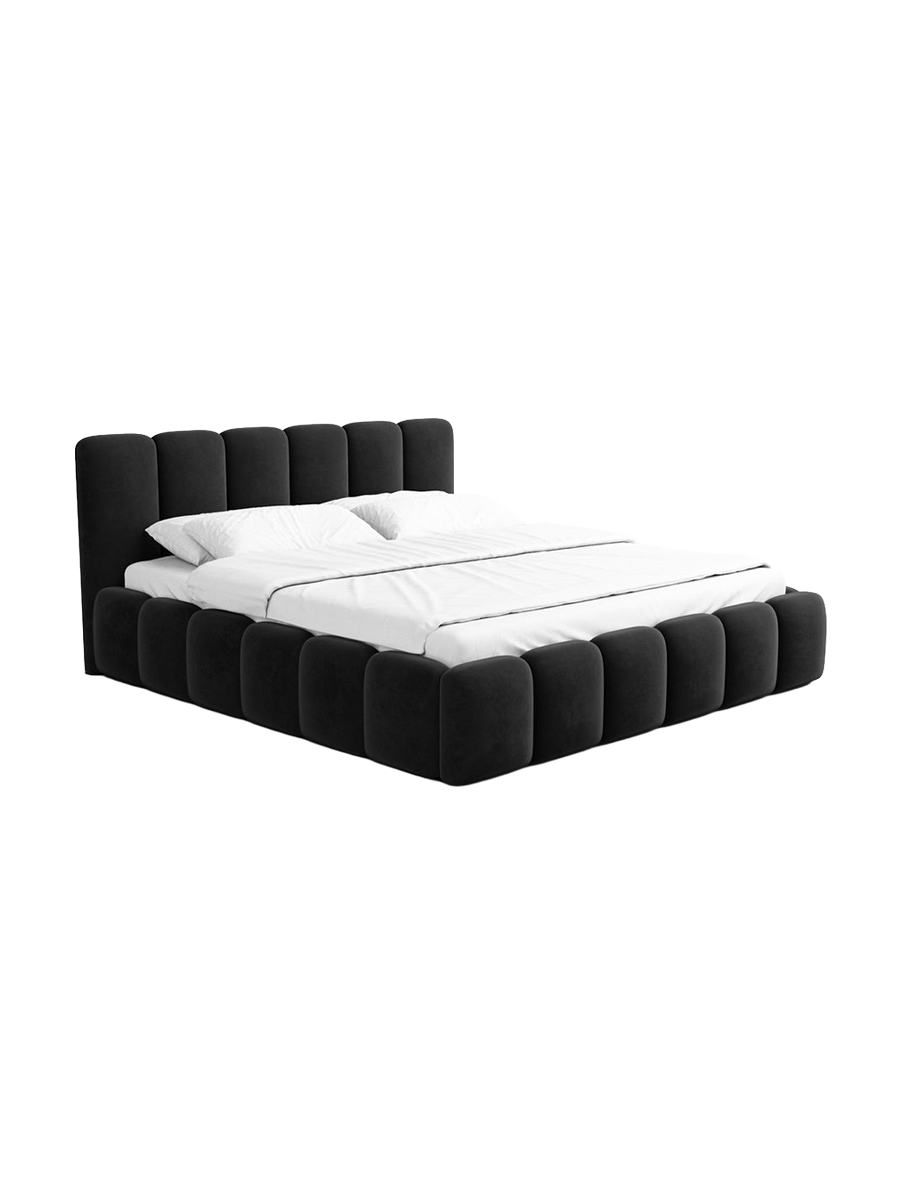 
Design Polsterbett „VLunelleria“ mit Ablagefach, Samt Schwarz - 140 x 200 cm