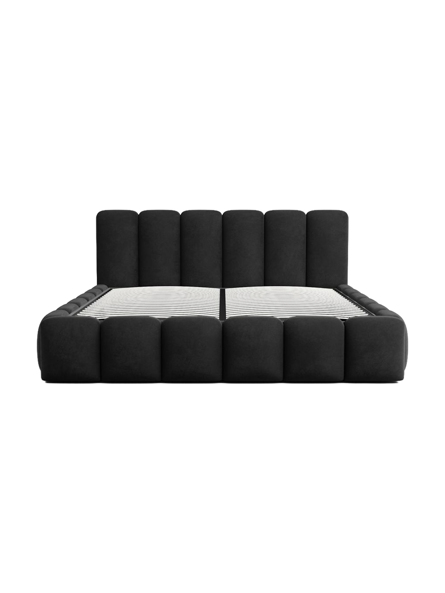 
Design Polsterbett „VLunelleria“ mit Ablagefach, Samt Schwarz - 140 x 200 cm