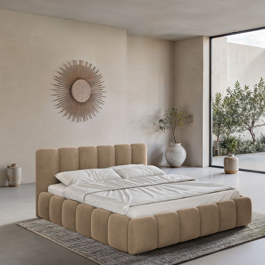 
Design Polsterbett „VLunelleria“ mit Ablagefach, Samt Braun - 140 x 200 cm