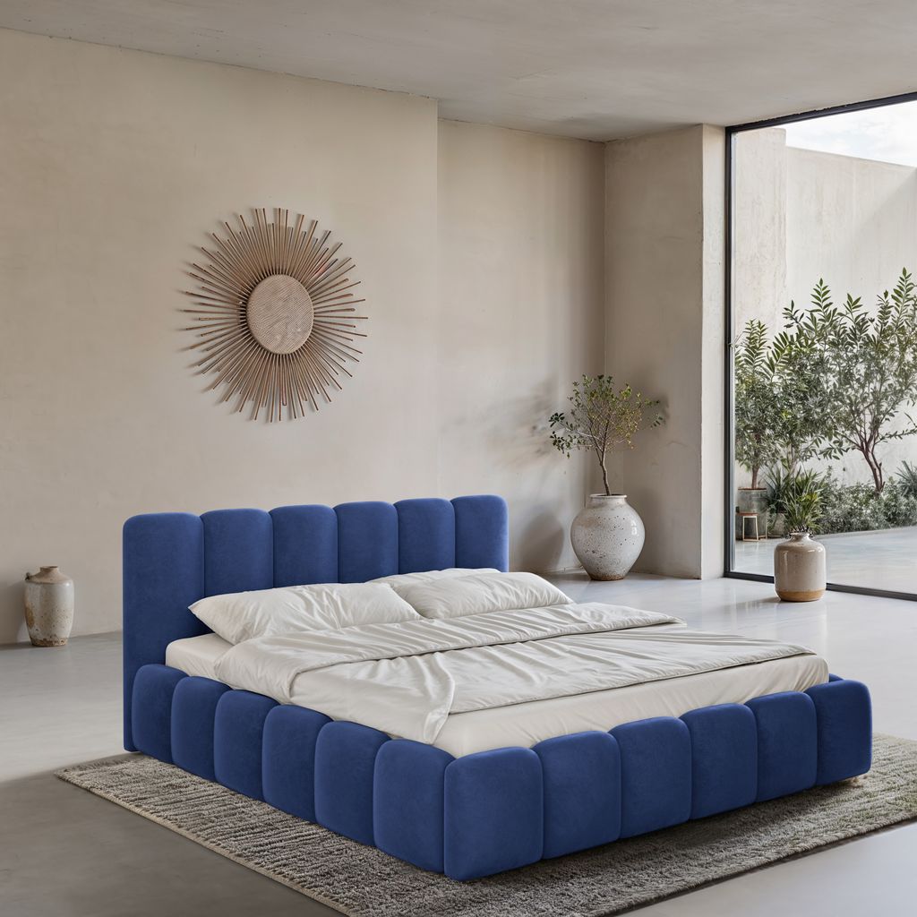 
Design Polsterbett „VLunelleria“ mit Ablagefach, Samt Blau - 140 x 200 cm