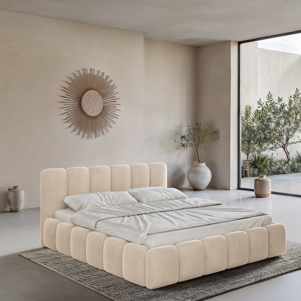 
Design Polsterbett „VLunelleria“ mit Ablagefach, Samt Cream - 140 x 200 cm