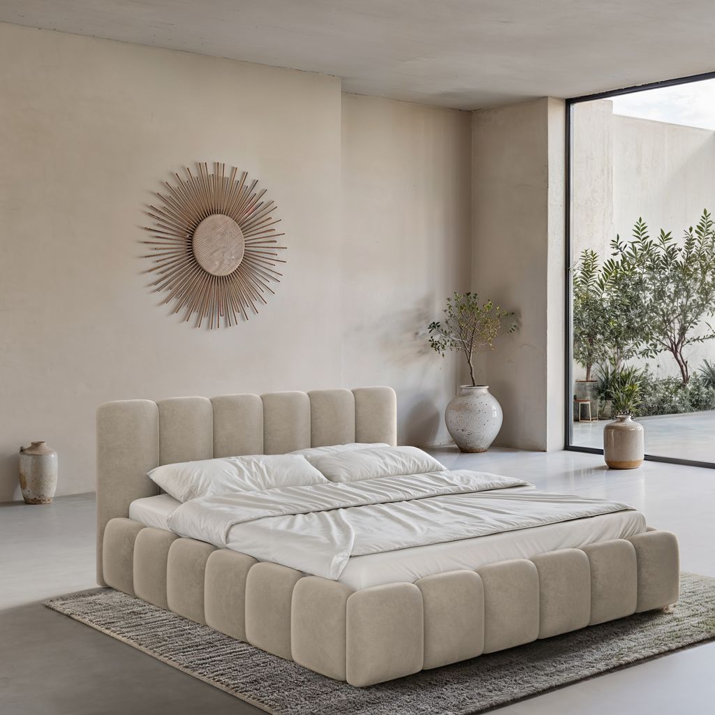 
Design Polsterbett „VLunelleria“ mit Ablagefach, Samt Beige dunkel - 140 x 200 cm