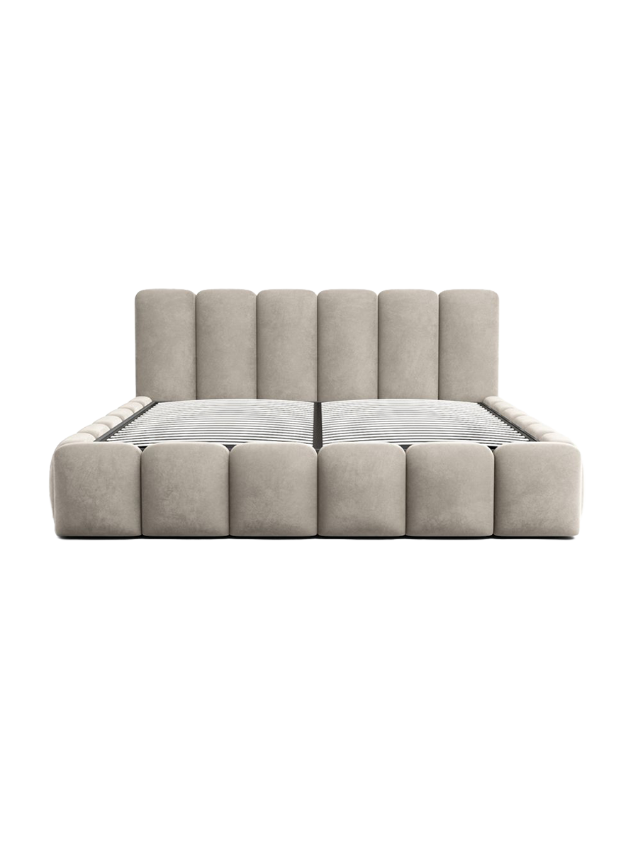 
Design Polsterbett „VLunelleria“ mit Ablagefach, Samt Beige dunkel - 140 x 200 cm