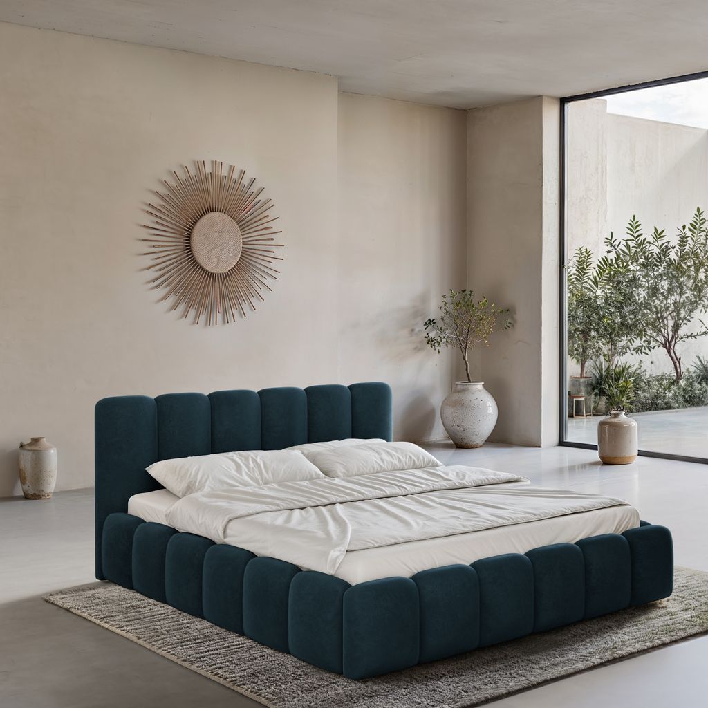 
Design Polsterbett „VLunelleria“ mit Ablagefach, Samt Dunkelblau - 140 x 200 cm