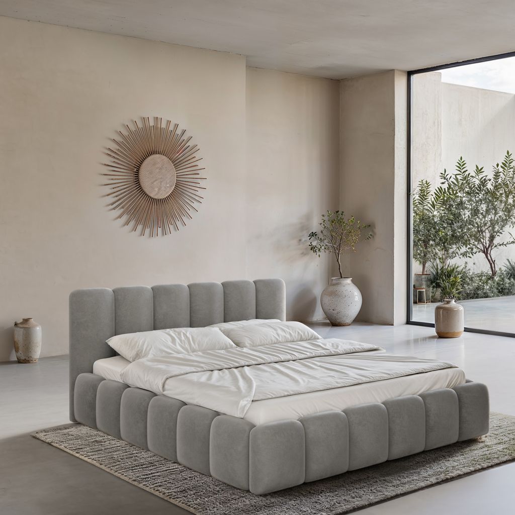 
Design Polsterbett „VLunelleria“ mit Ablagefach, Samt Grau - 140 x 200 cm