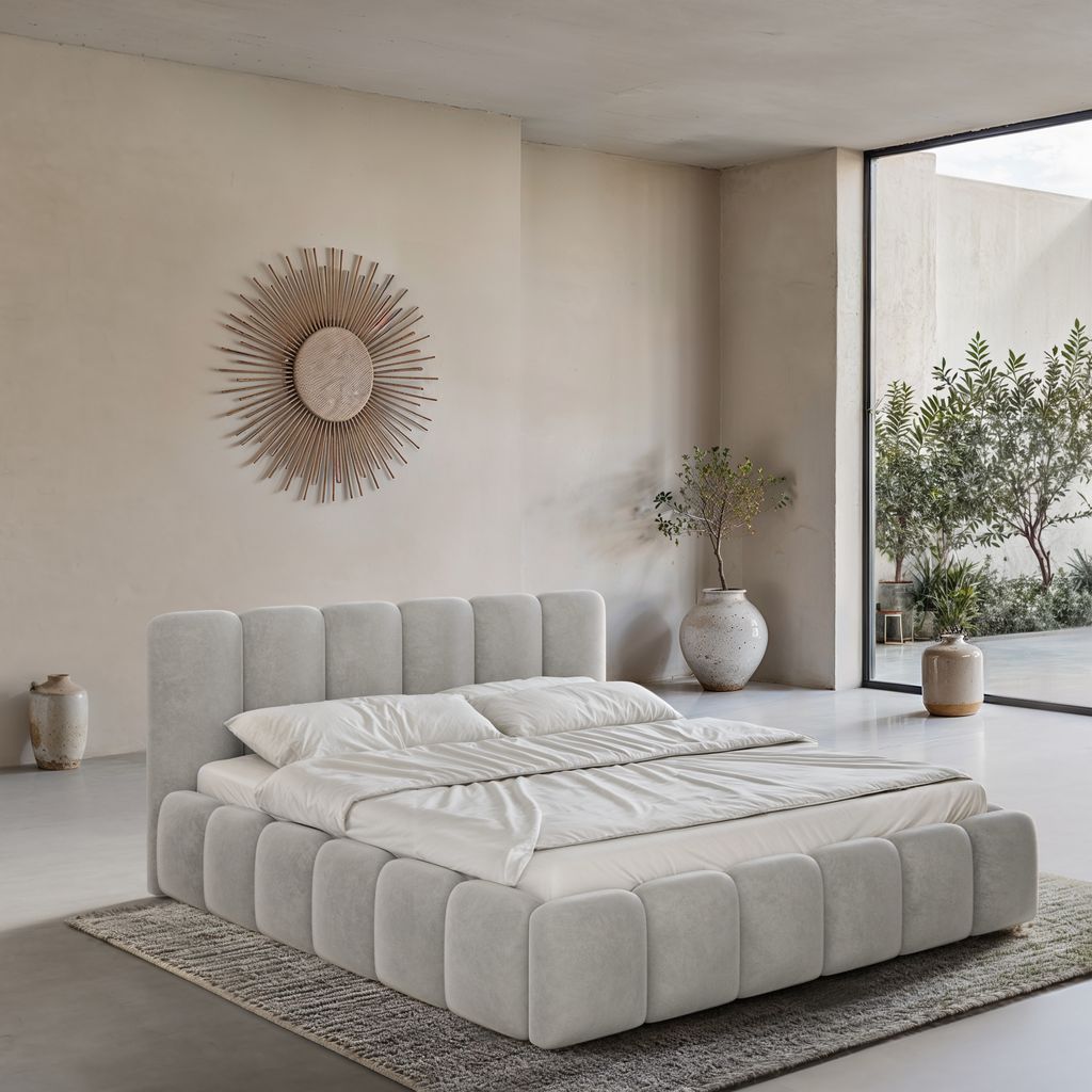 
Design Polsterbett „VLunelleria“ mit Ablagefach, Samt Hellgrau - 140 x 200 cm