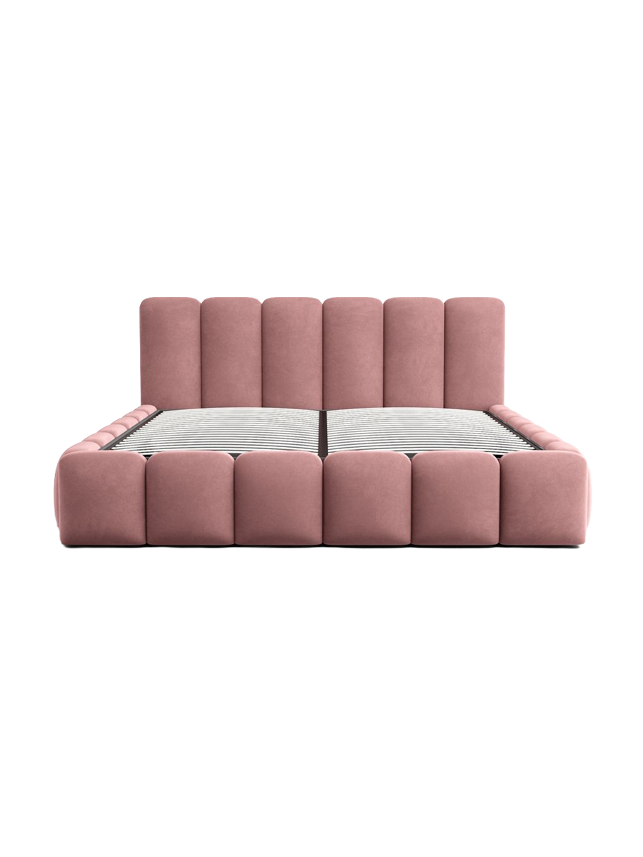
Design Polsterbett „VLunelleria“ mit Ablagefach, Samt Lachsrosa - 140 x 200 cm