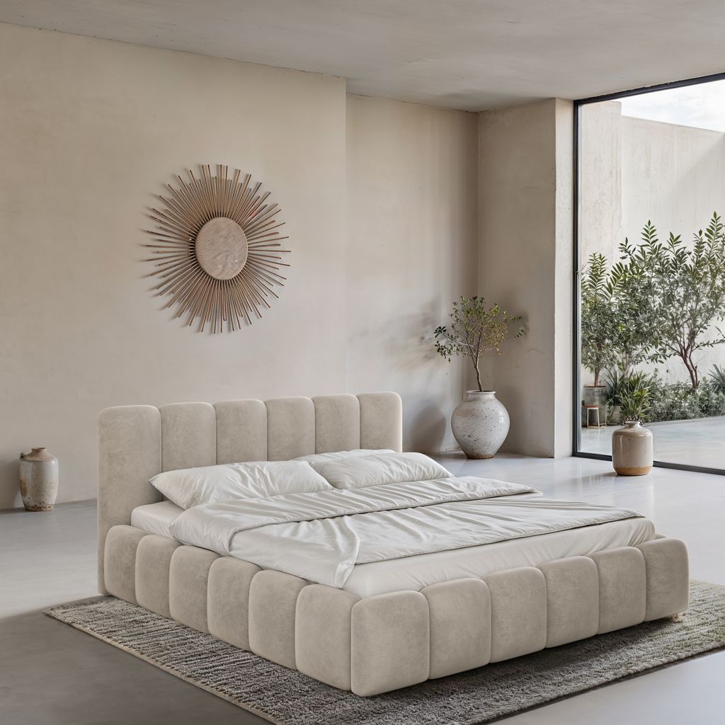 
Design Polsterbett „VLunelleria“ mit Ablagefach, Samt Sand - 140 x 200 cm