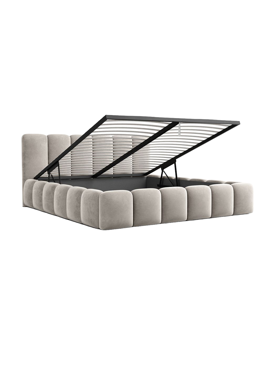 
Design Polsterbett „VLunelleria“ mit Ablagefach, Samt Sand - 140 x 200 cm