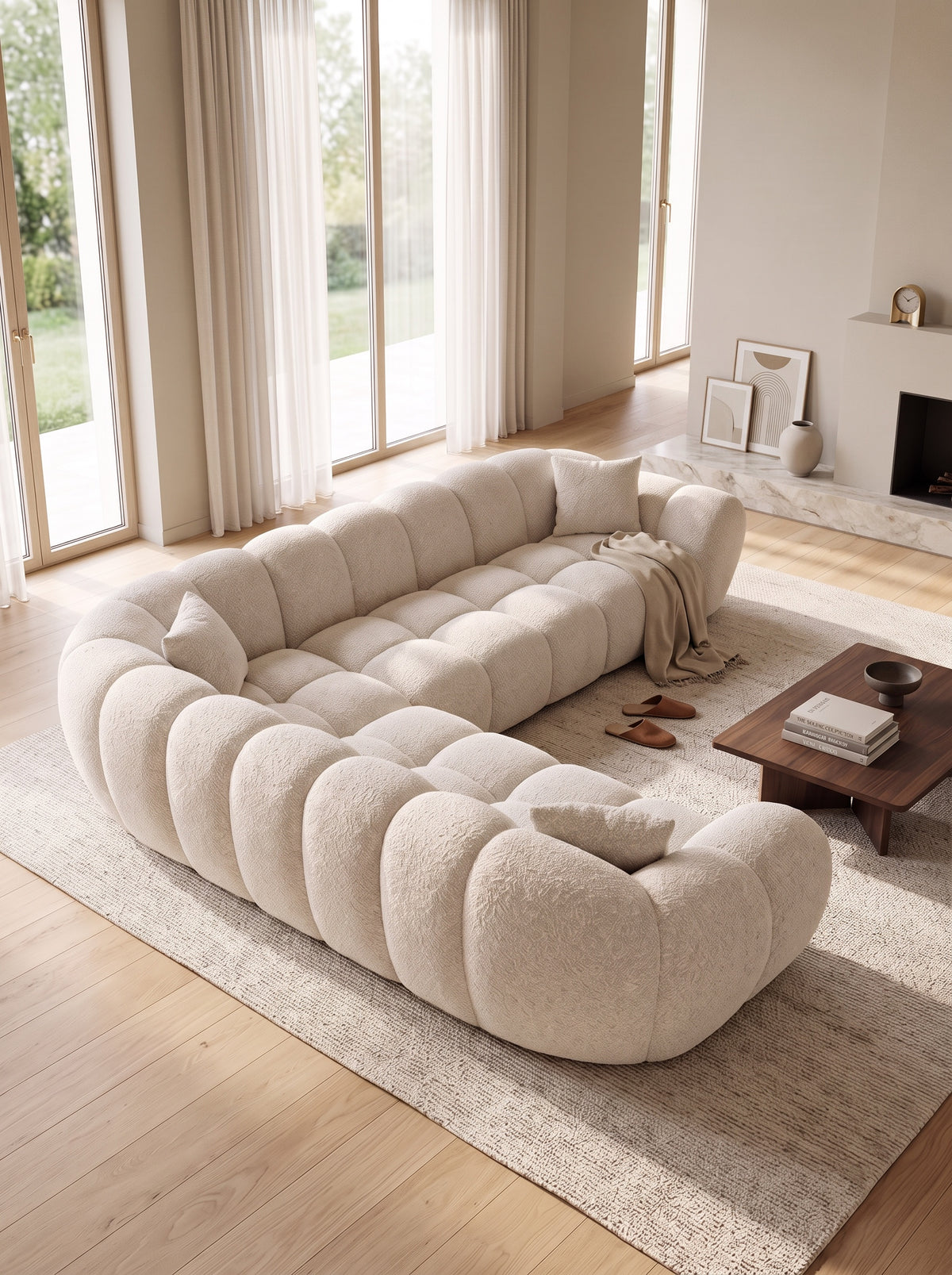 
5-seat designer corner sofa “Levante” with bouclé upholstery - Bouclé Toffee