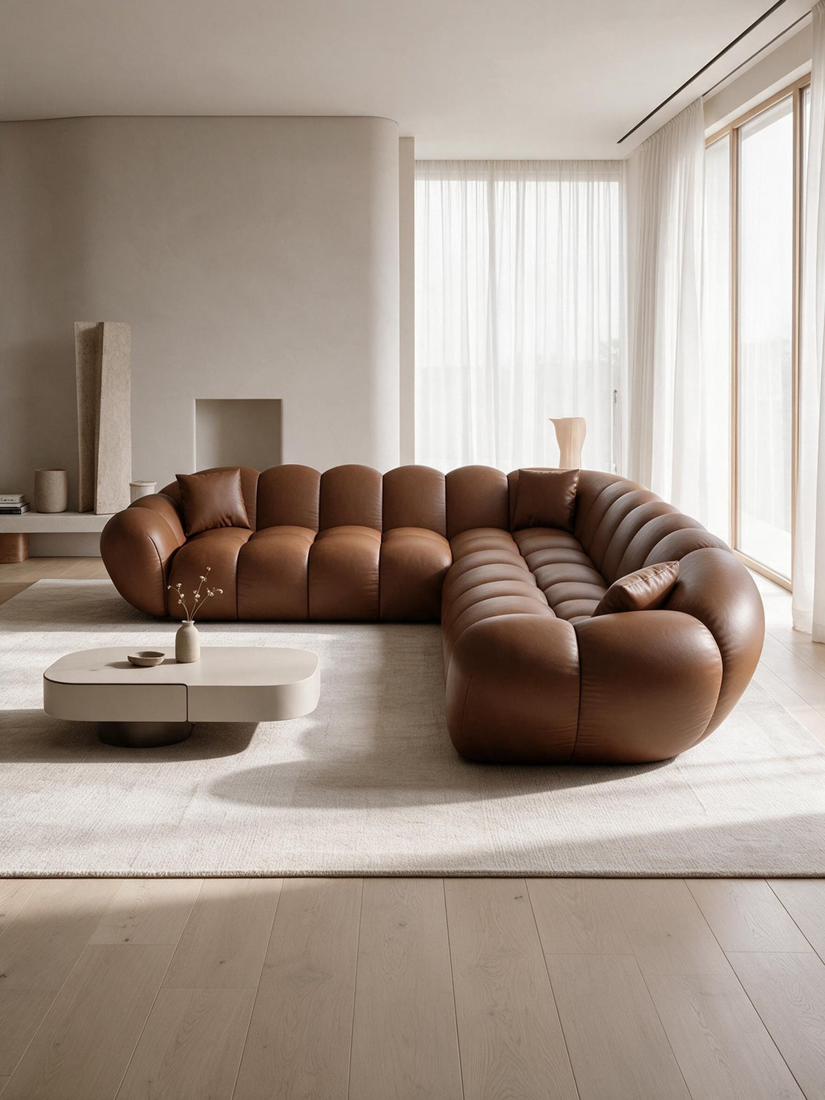 
5-seat designer genuine leather corner sofa “Levante” - Genuine leather Choco Brown