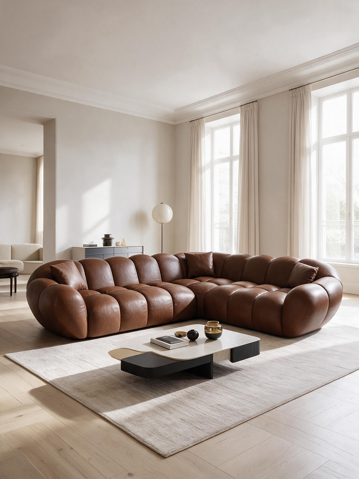 
5-Sitzer Design Echtleder Ecksofa „Levante“ - Echtleder Choco Brown