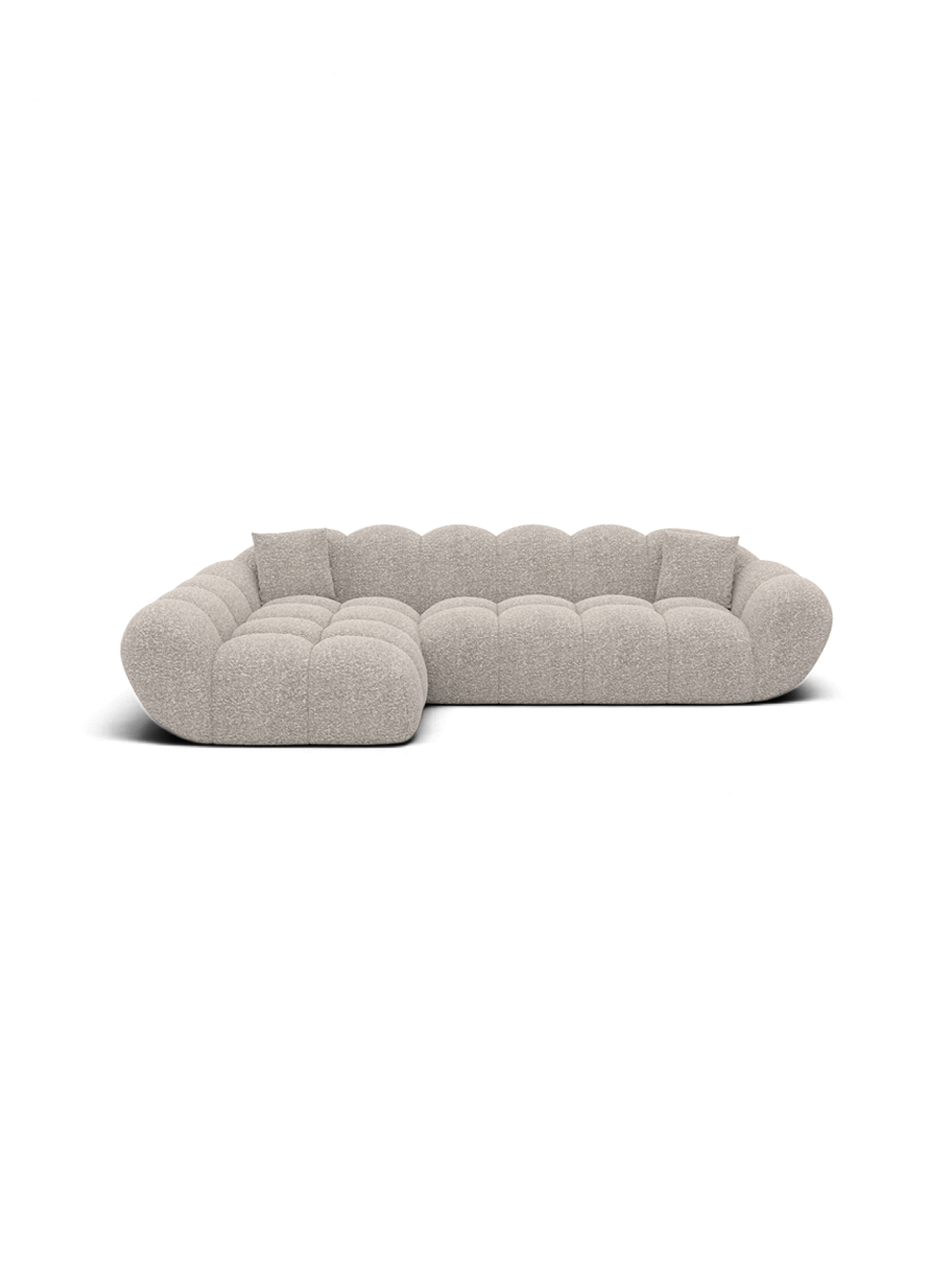 
4-seat designer corner sofa “Levante” with bouclé upholstery - Bouclé Toffee / Left corner section