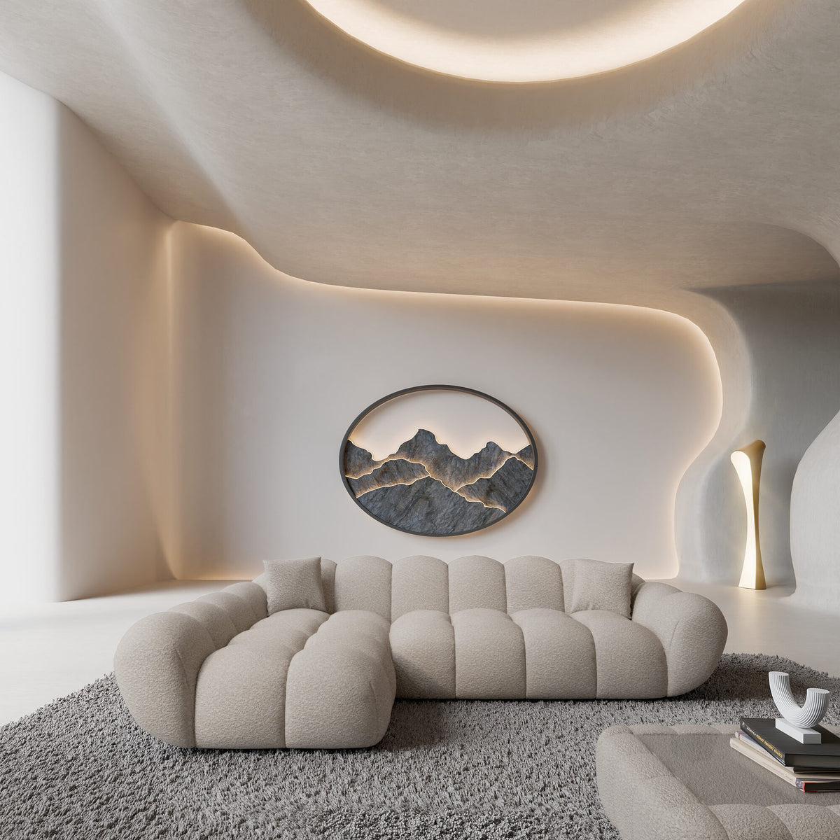
Divano angolare di design a 4 posti «Levante» con rivestimento in bouclé - Bouclé Toffee / Elemento angolare sinistro