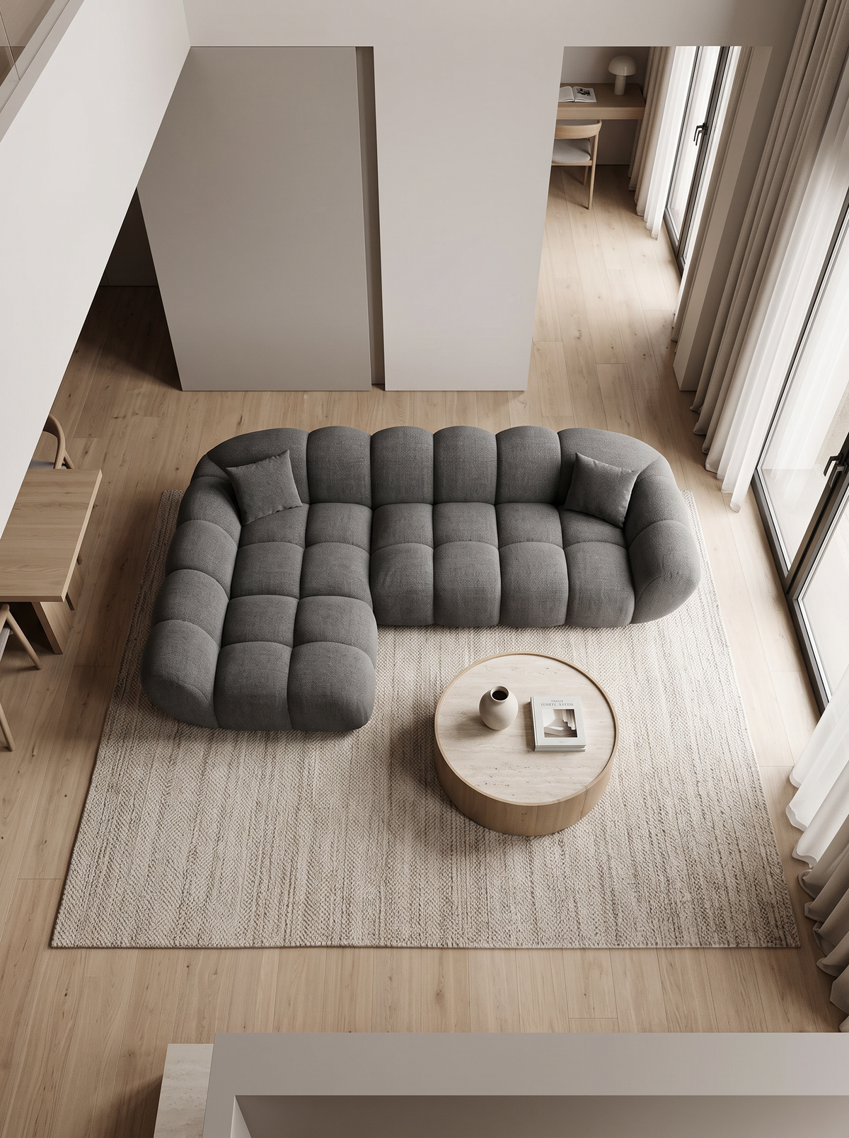 
Divano angolare di design a 4 posti «Levante» con rivestimento in tessuto strutturato - Tessuto strutturato Antracite / Elemento angolare sinistro