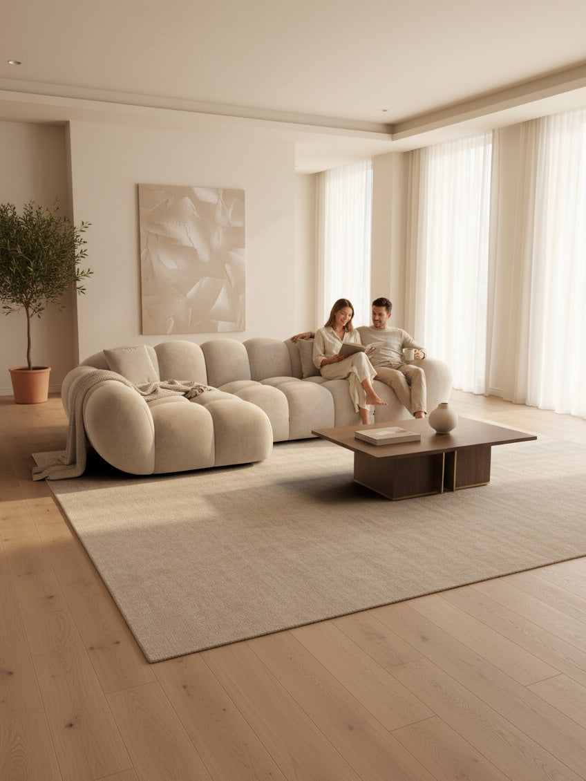 
Divano angolare di design a 4 posti «Levante» con rivestimento in velluto - Rivestimento in velluto Beige scuro / Elemento angolare sinistro