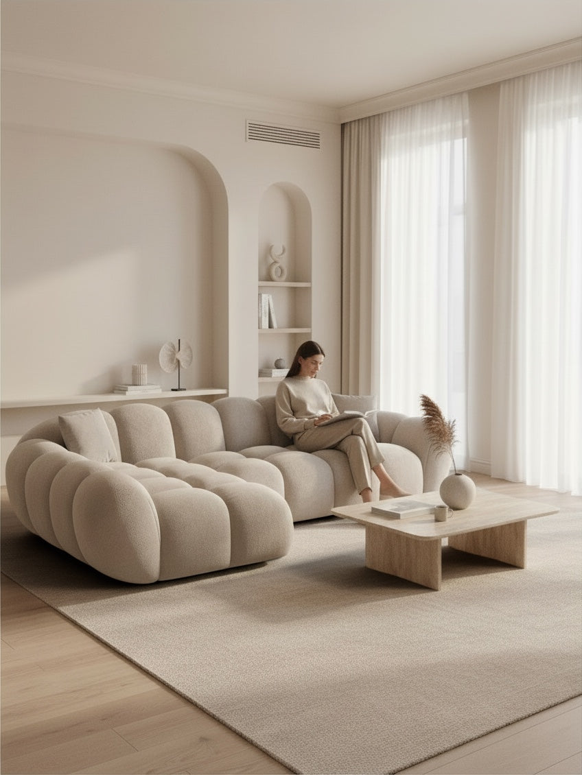 
Canapé d’angle design 4 places « Levante » avec revêtement en velours - Revêtement en velours beige foncé / Élément d’angle gauche
