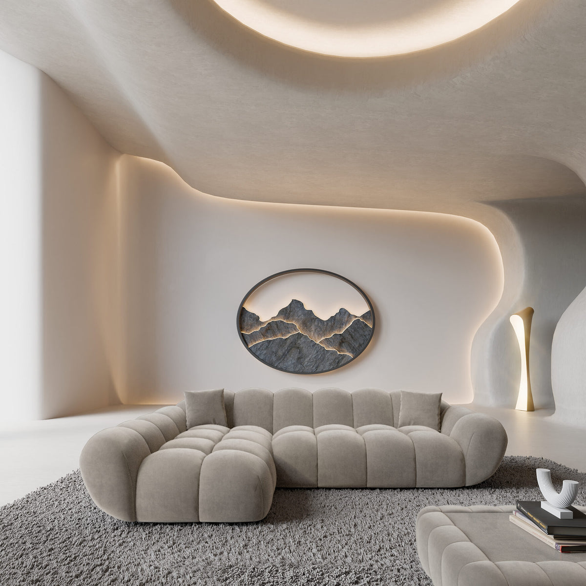 
Divano angolare di design a 4 posti «Levante» con rivestimento in velluto - Rivestimento in velluto Beige scuro / Elemento angolare sinistro