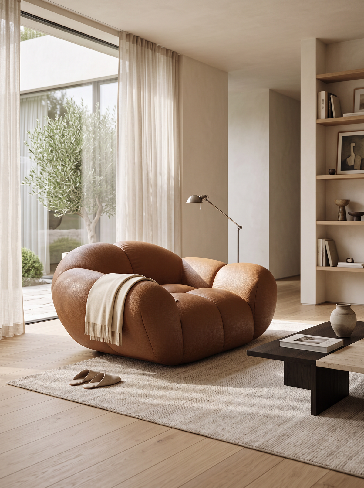 
Fauteuil lounge design en cuir véritable « Levante » - Cuir véritable Choco Brown