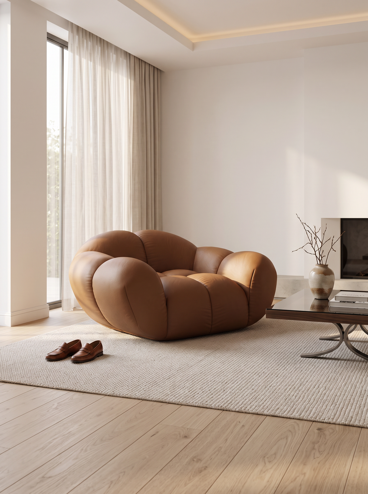 
Fauteuil lounge design en cuir véritable « Levante » - Cuir véritable Choco Brown