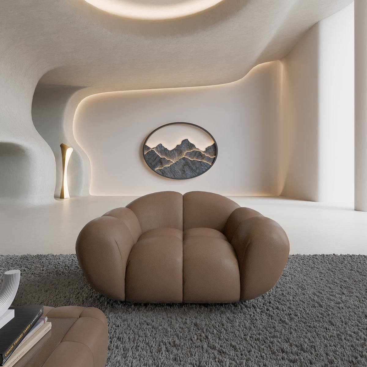 
Fauteuil lounge design en cuir véritable « Levante » - Cuir véritable Choco Brown