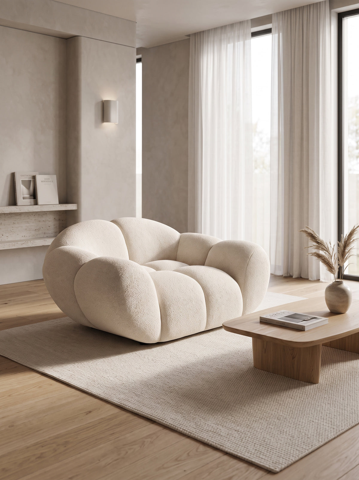 
Poltrona lounge di design «Levante» con rivestimento in tessuto strutturato - Tessuto strutturato Beige