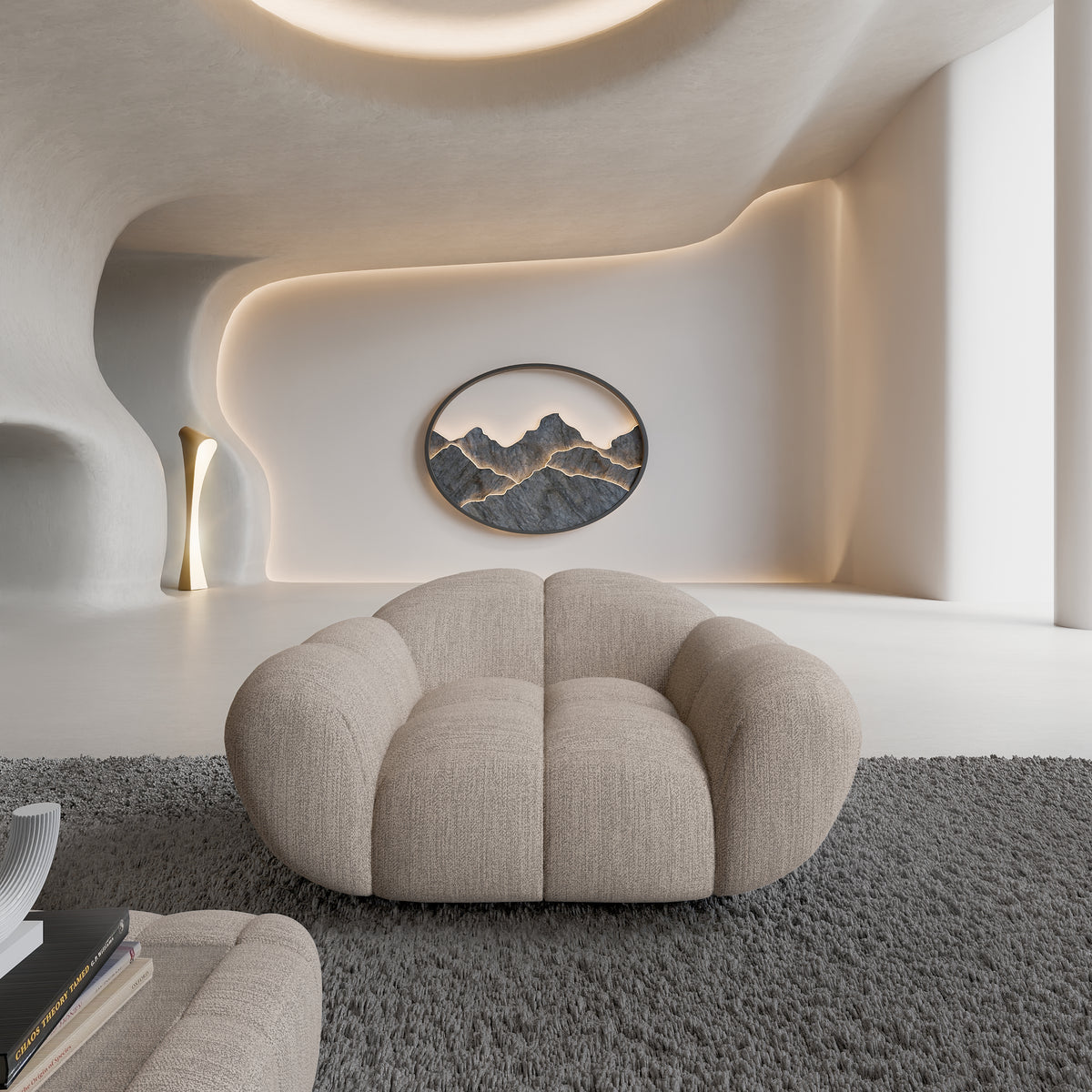 
Poltrona lounge di design «Levante» con rivestimento in tessuto strutturato - Tessuto strutturato Beige