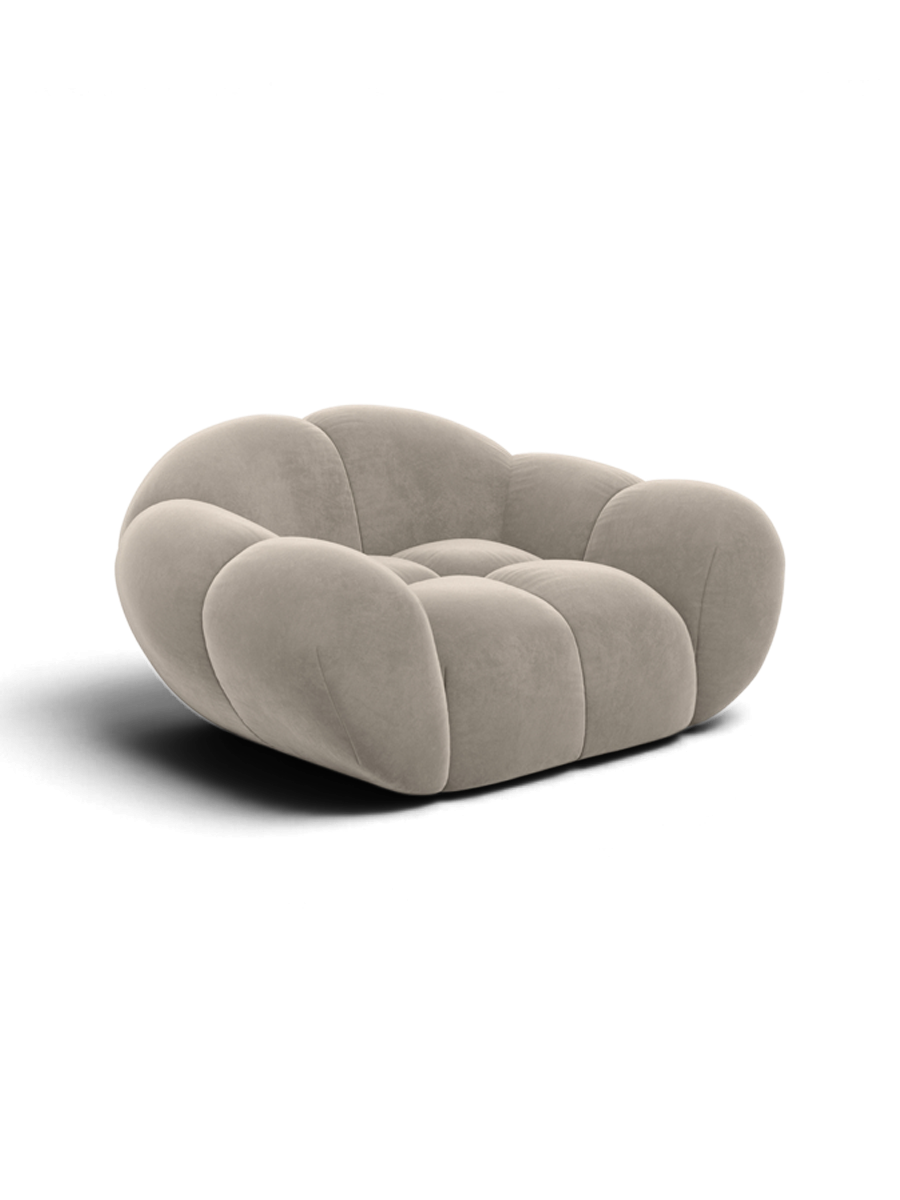 
Fauteuil lounge design « Levante » avec revêtement en velours - Revêtement en velours beige foncé
