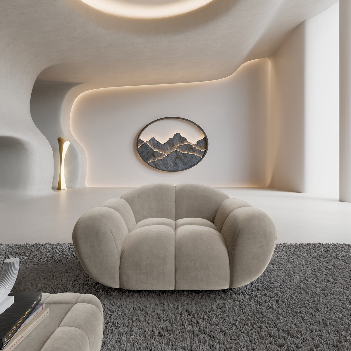 
Poltrona lounge di design «Levante» con rivestimento in velluto - Rivestimento in velluto Beige scuro