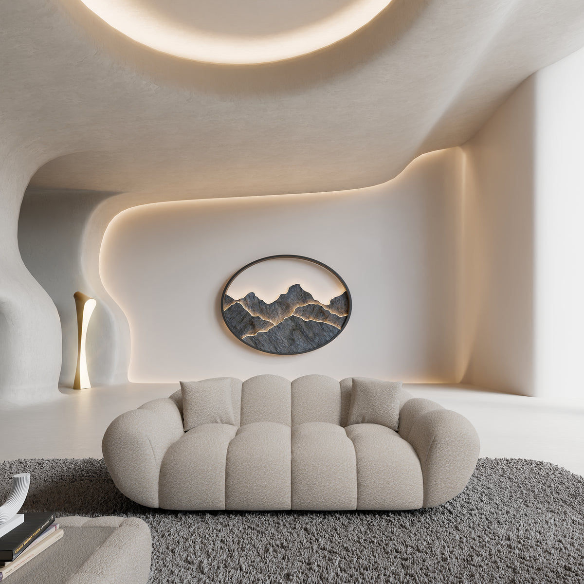 
Divano di design a 2 posti «Levante» con rivestimento in bouclé - Bouclé Toffee