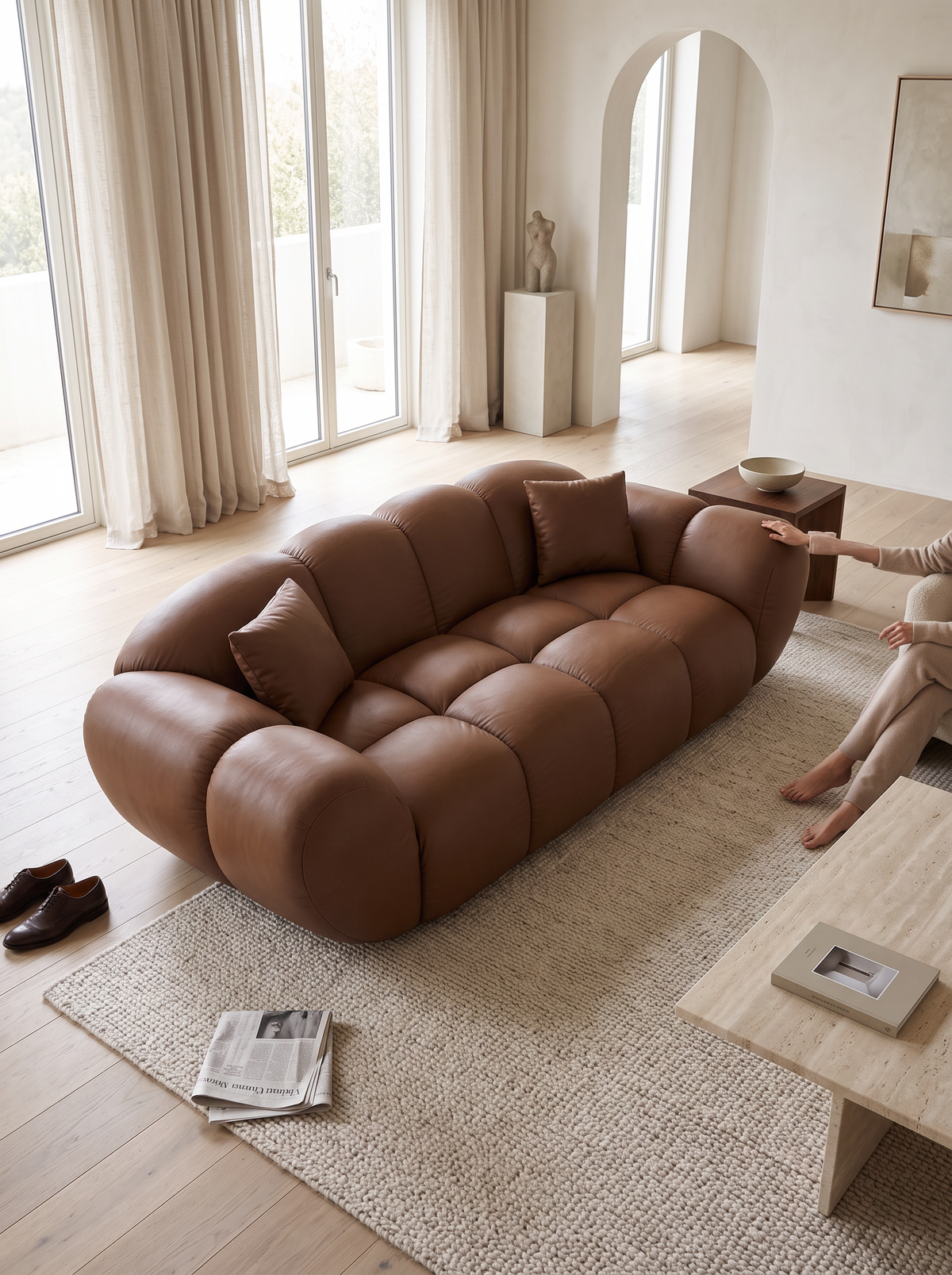 
2-Sitzer Design Echtleder Sofa „Levante“ - Echtleder Choco Brown