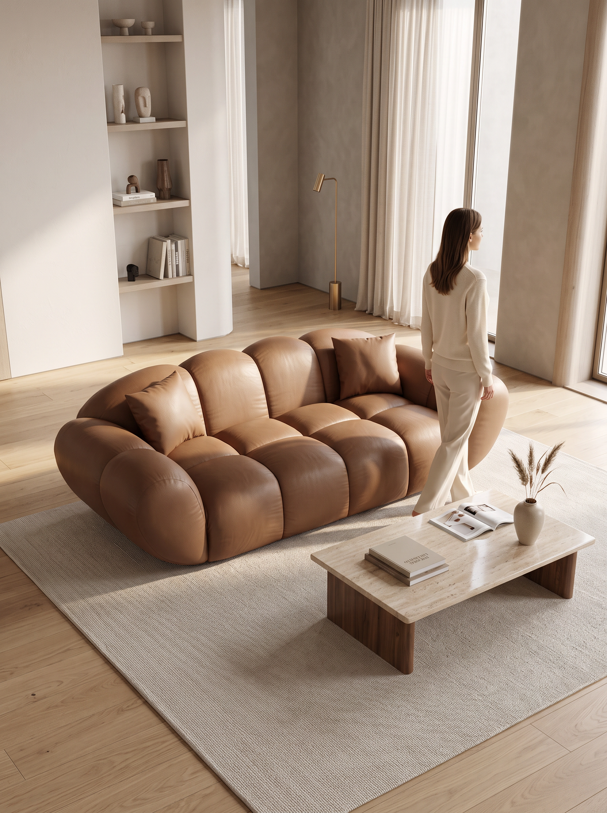 
2-seat designer genuine leather sofa “Levante” - Genuine leather Choco Brown