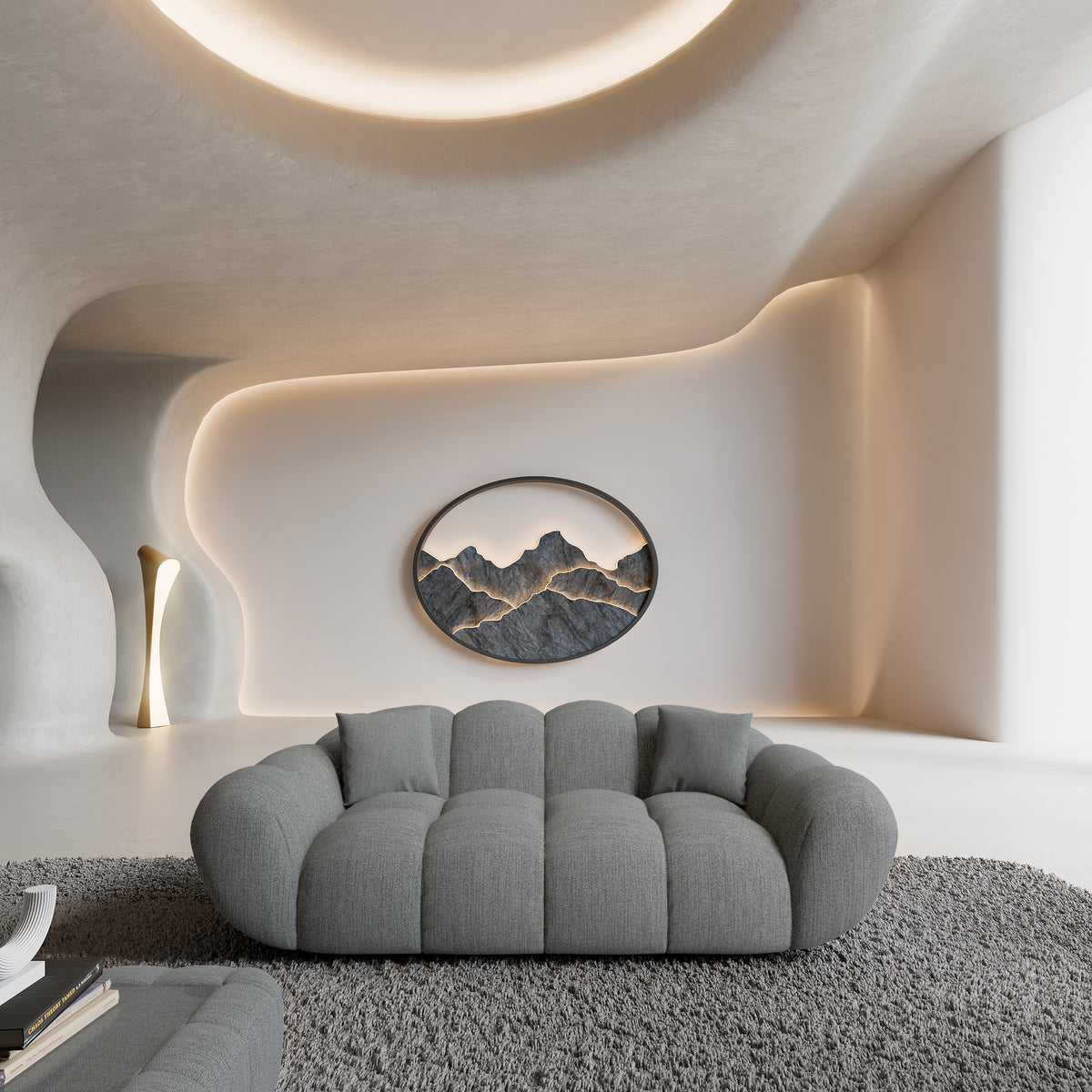 
Divano di design a 2 posti «Levante» con rivestimento in tessuto strutturato - Tessuto strutturato Grigio