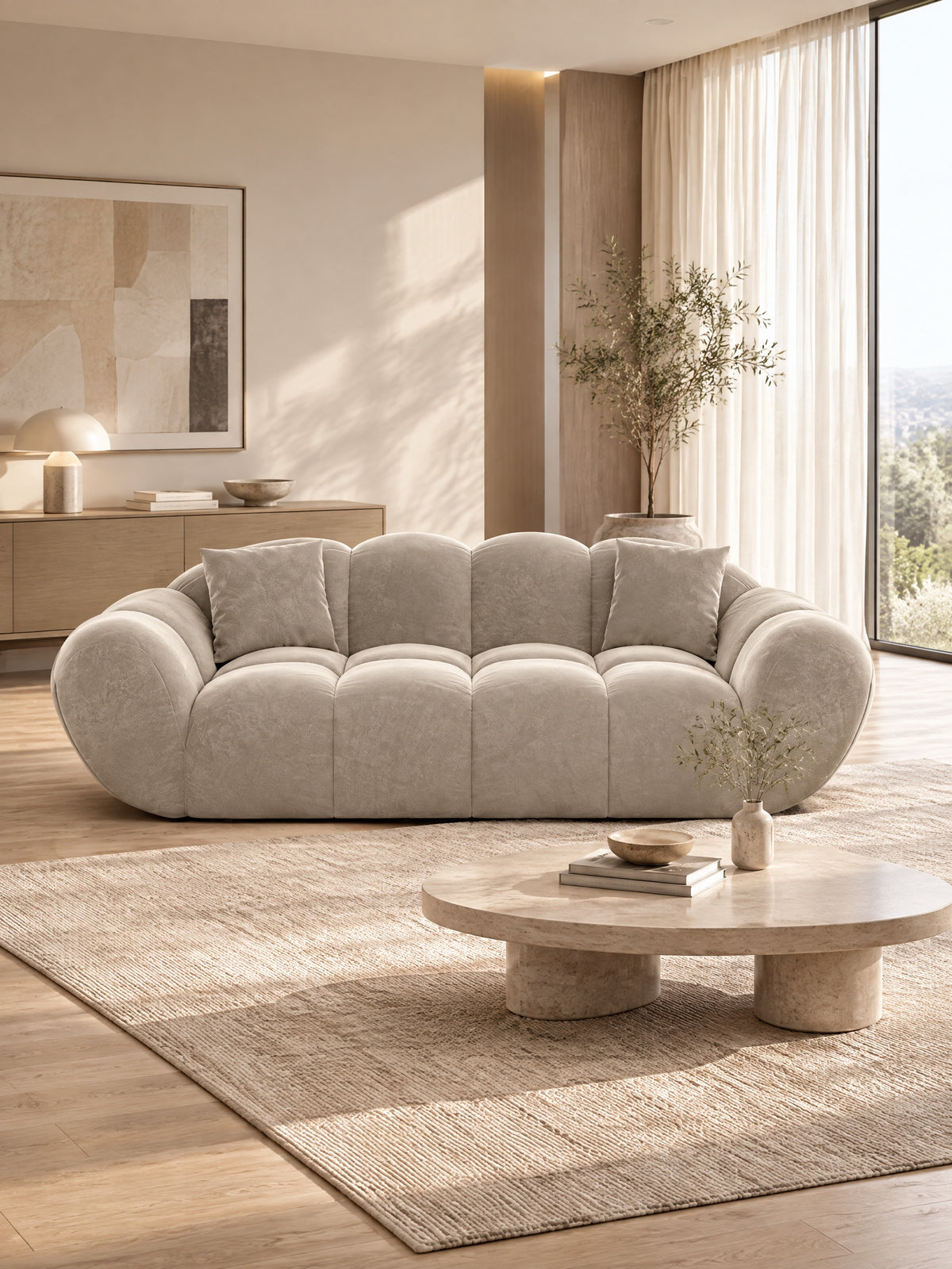 
2-Sitzer Design Sofa „Levante“ mit Samtbezug - Samtbezug Beige dunkel