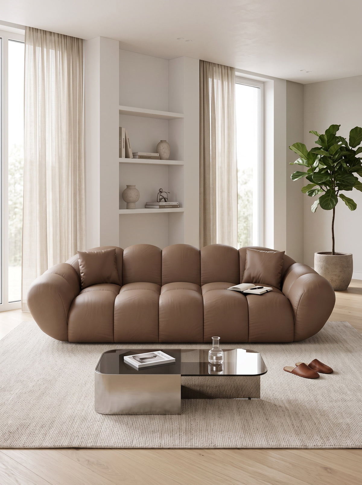
3-seat designer genuine leather sofa “Levante” - Genuine leather Choco Brown