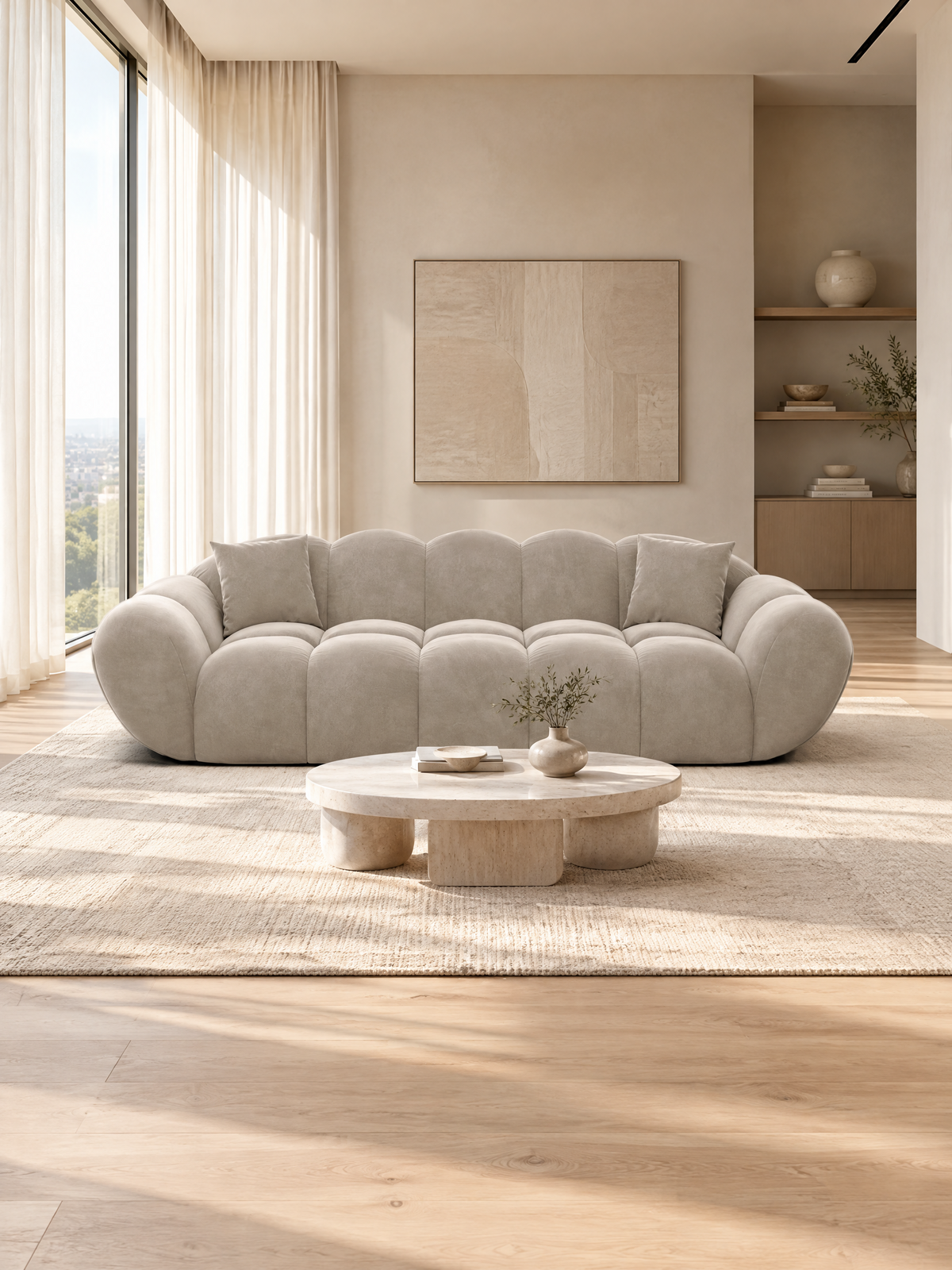 
Canapé design 3 places « Levante » avec revêtement en velours - Revêtement en velours beige foncé
