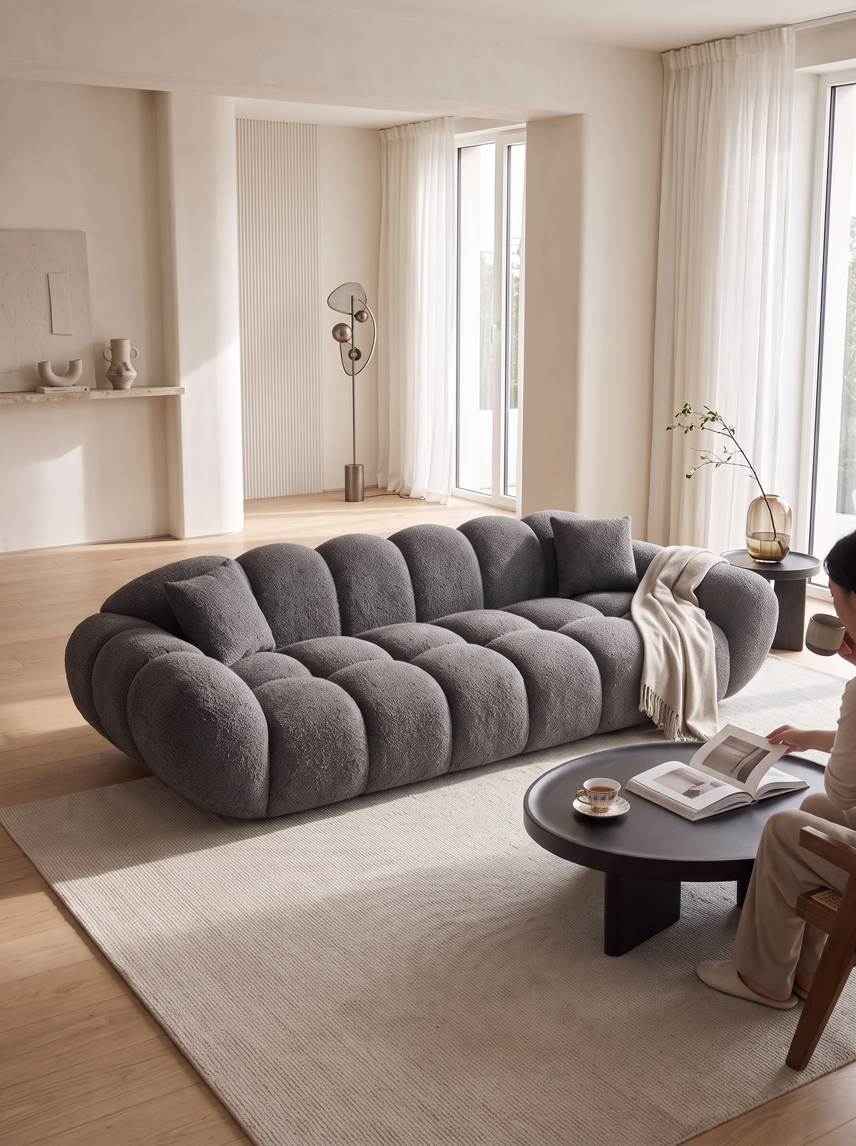 
4-seat designer sofa “Levante” with bouclé upholstery - Bouclé Graphite