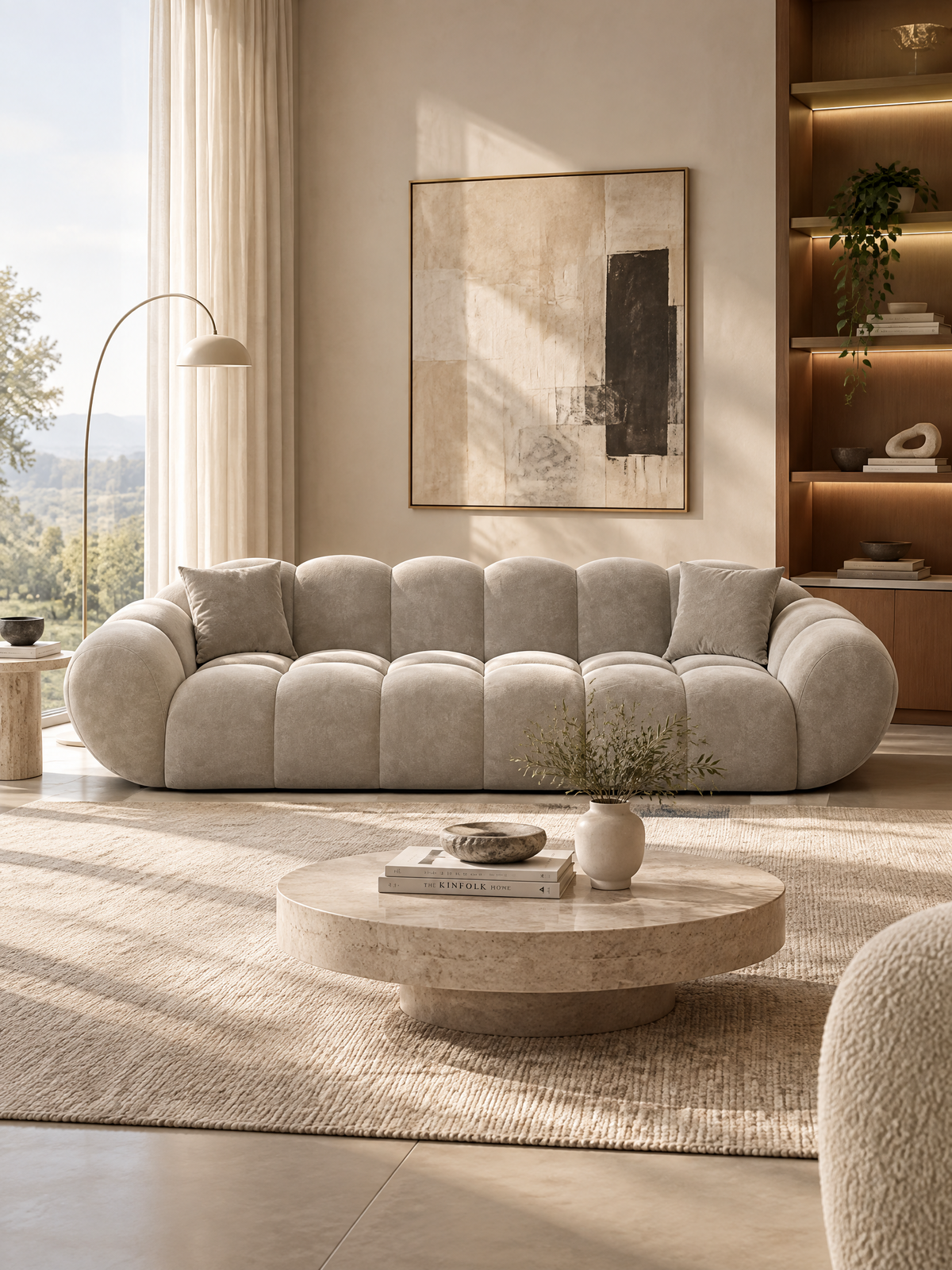 
Canapé design 4 places « Levante » avec revêtement en velours - Revêtement en velours beige foncé