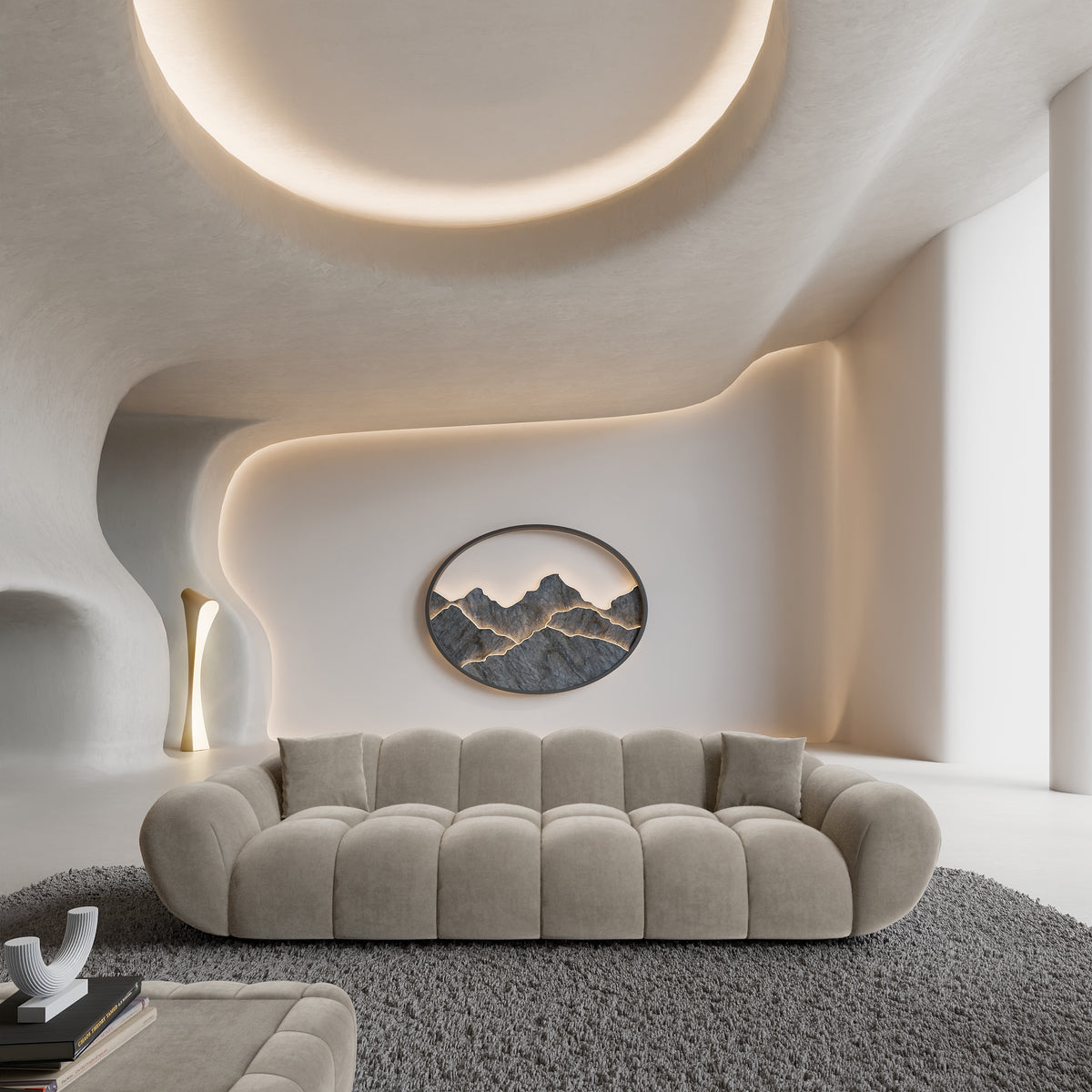 
Divano di design a 4 posti «Levante» con rivestimento in velluto - Rivestimento in velluto Beige scuro