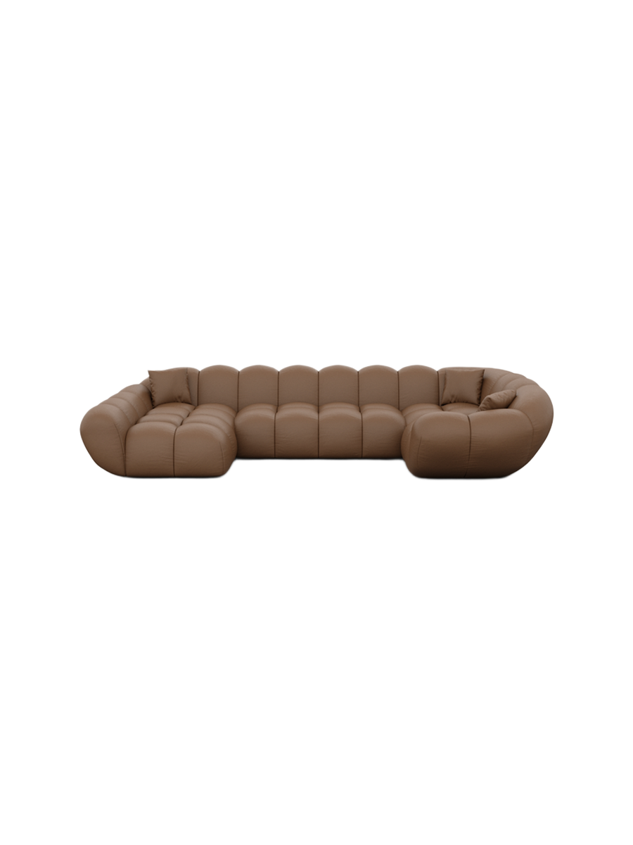 
Canapé panoramique design 6 places en cuir véritable « Levante XL » - Cuir véritable Beige / Côté long gauche