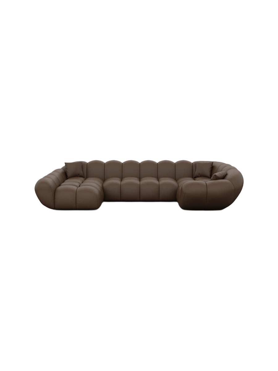 
Canapé panoramique design 6 places en cuir véritable « Levante XL » - Cuir véritable Beige / Côté long gauche