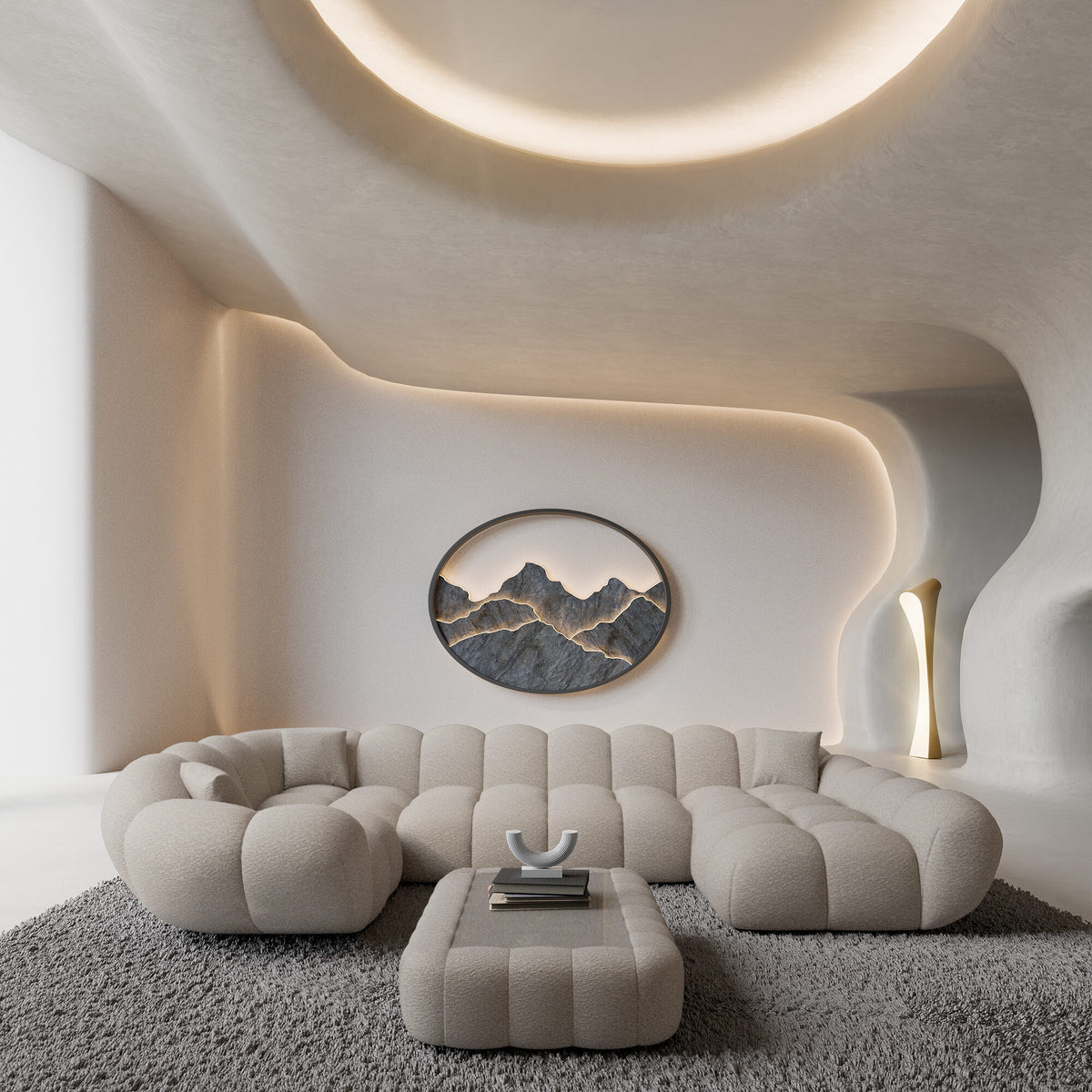 
Divano panoramico di design a 6 posti «Levante XL» con rivestimento in bouclé - Bouclé Toffee / Lato lungo a sinistra