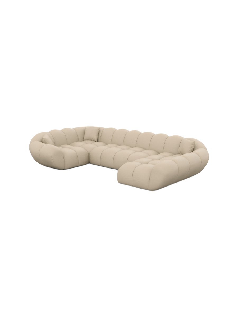 
Canapé panoramique design 6 places en cuir véritable « Levante XL » - Cuir véritable Beige / Côté long gauche