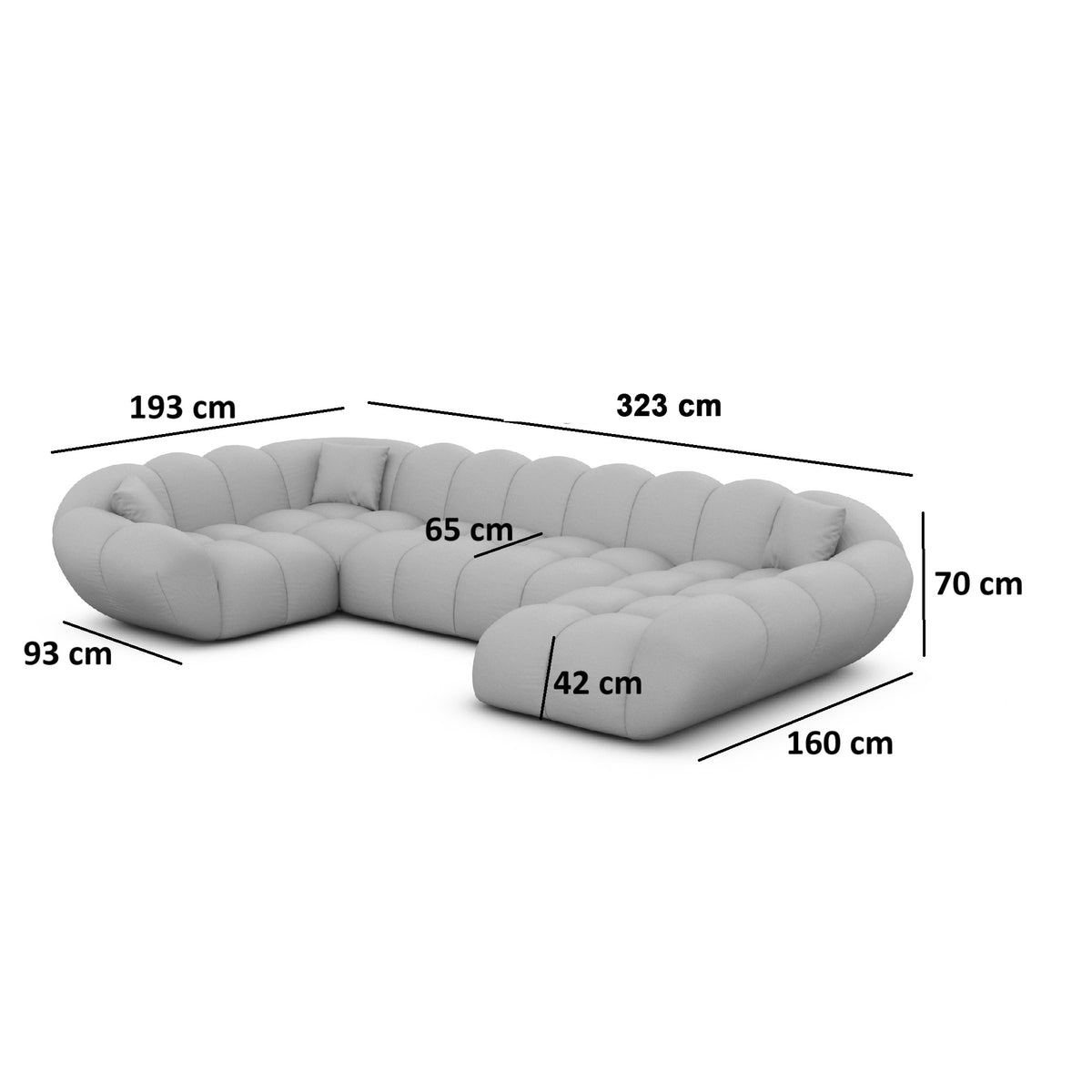 
Canapé panoramique design 6 places en cuir véritable « Levante XL » - Cuir véritable Beige / Côté long gauche