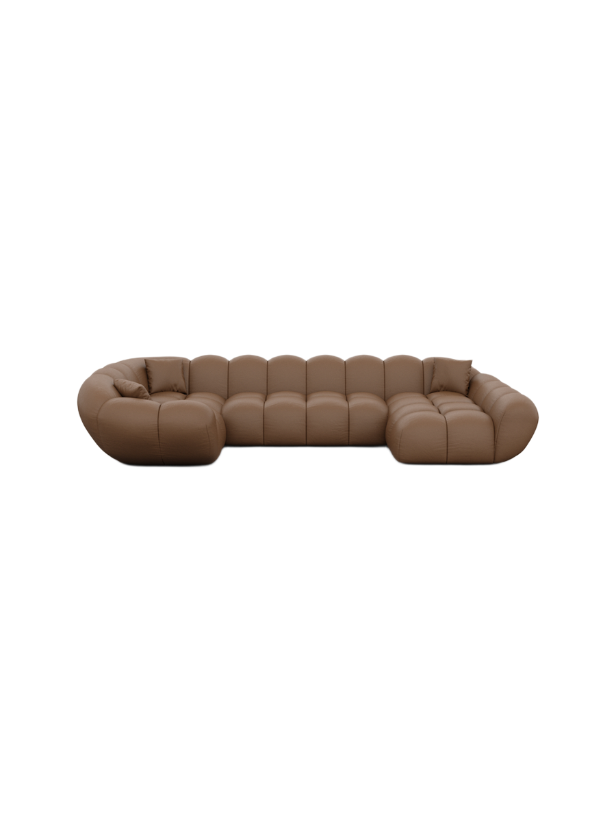 
Canapé panoramique design 6 places en cuir véritable « Levante XL » - Cuir véritable Beige / Côté long gauche