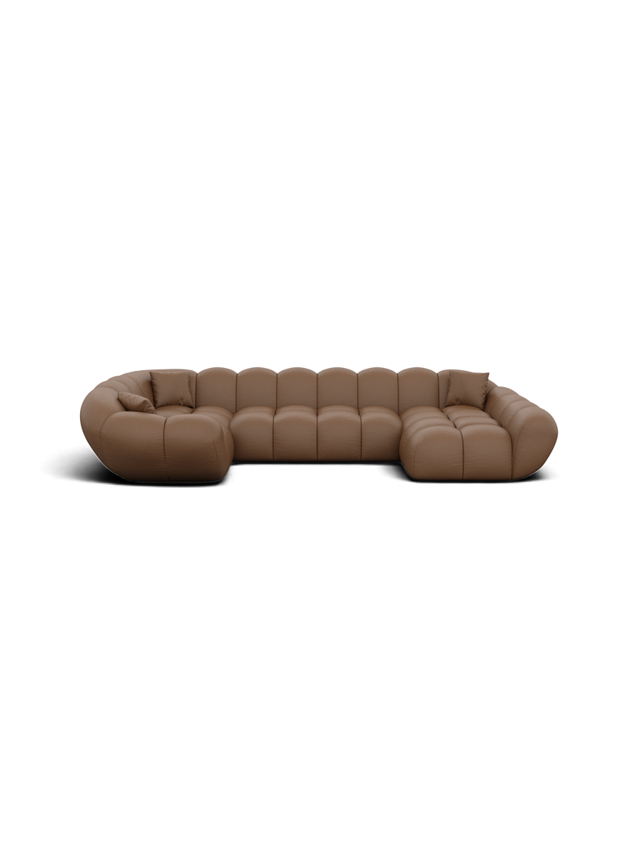 
Canapé panoramique design 6 places en cuir véritable « Levante XL » - Cuir véritable Choco Brown / Côté long gauche