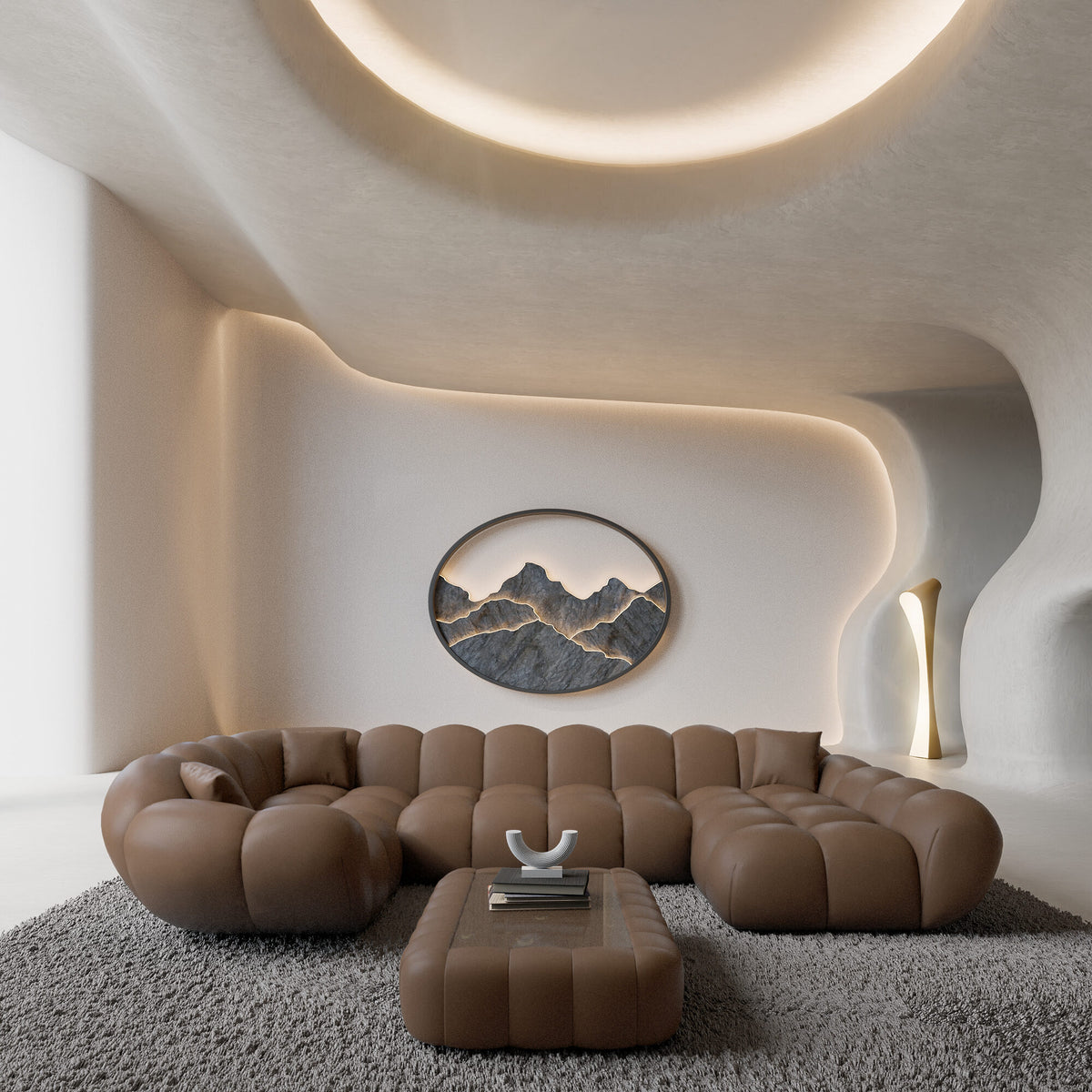 
Canapé panoramique design 6 places en cuir véritable « Levante XL » - Cuir véritable Choco Brown / Côté long gauche